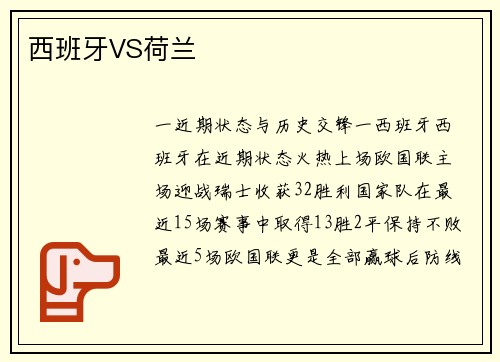 西班牙VS荷兰
